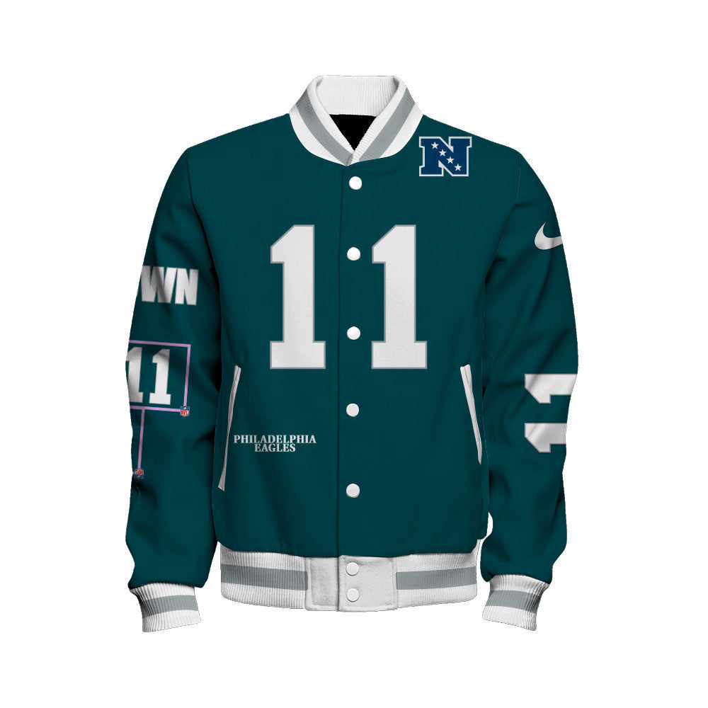 A. J. Brown #11 Philadelphia Eagles National Football League 2024 Unique Design Unisex Varsity Jacket - All-Over-Printed Jacket