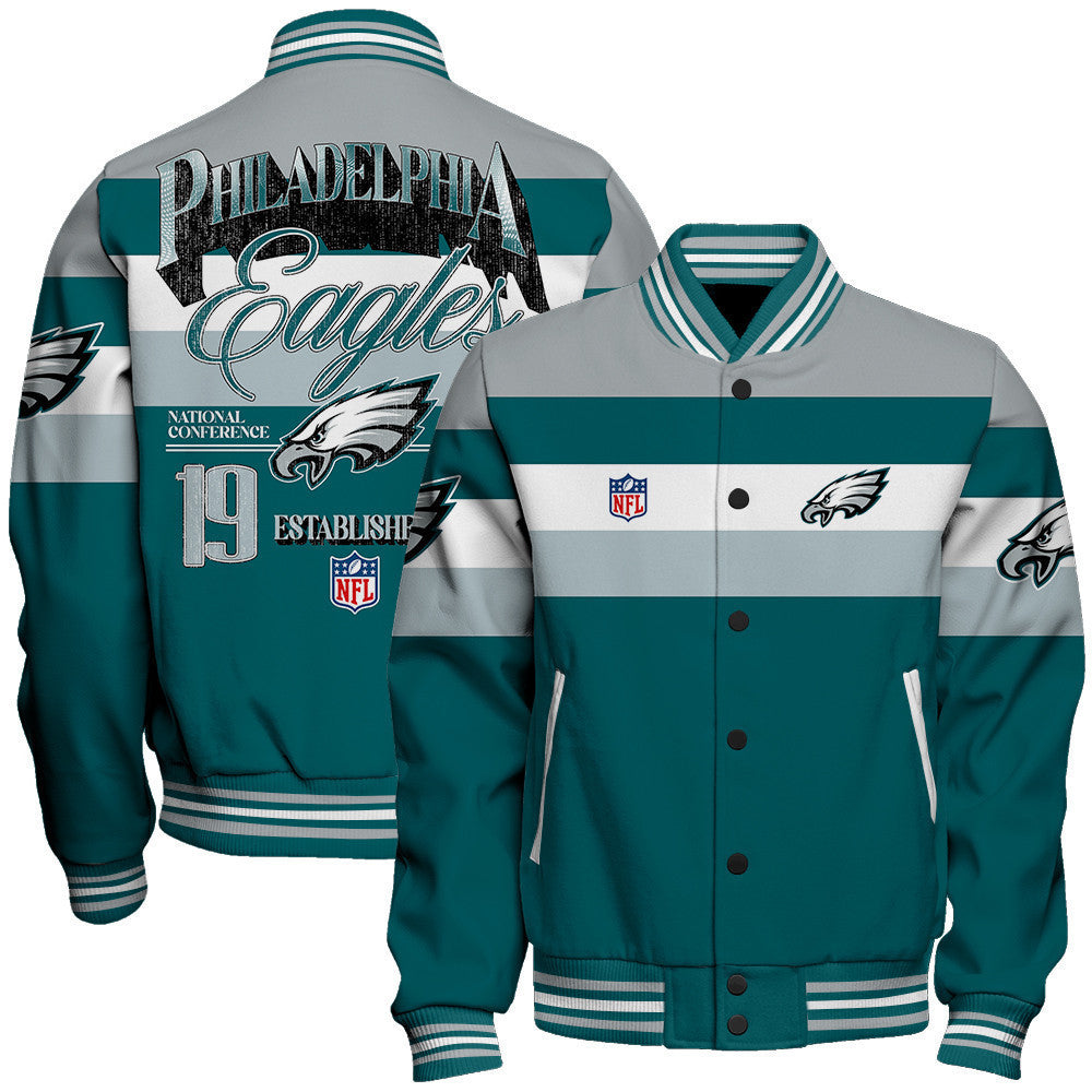 Philadelphia Eagles Football Team 2024 -25 Fire Burning Opponents Unisex Varsity Jacket - All-Over-Printed Jacket