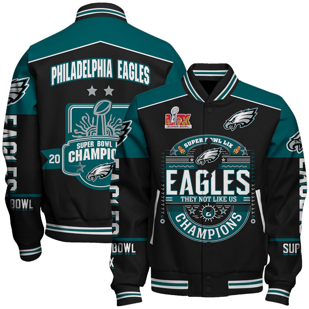 Philadelphia Eagles Super Bowl LIX Champions Shining At The Peak Of Glory Varsity Jacket - All-Over-Printed Jacket