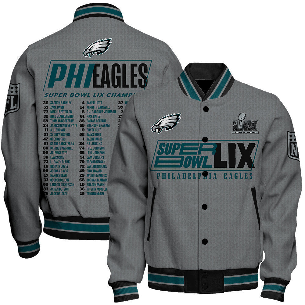 Philadelphia Eagles Super Bowl LIX Roster Varsity Jacket - All-Over-Printed Jacket