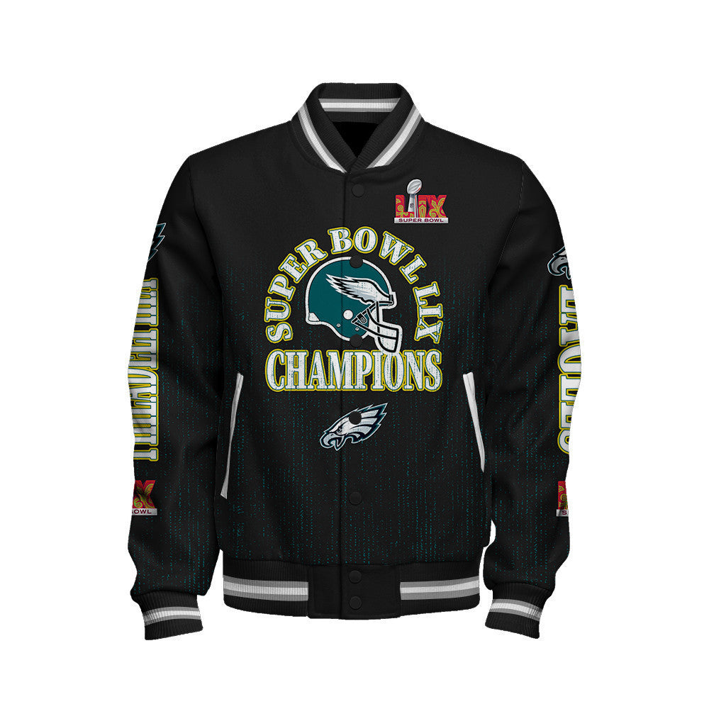 Philadelphia Eagles Super Bowl LIX Champions Fear The Flock Varsity Jacket - All-Over-Printed Jacket