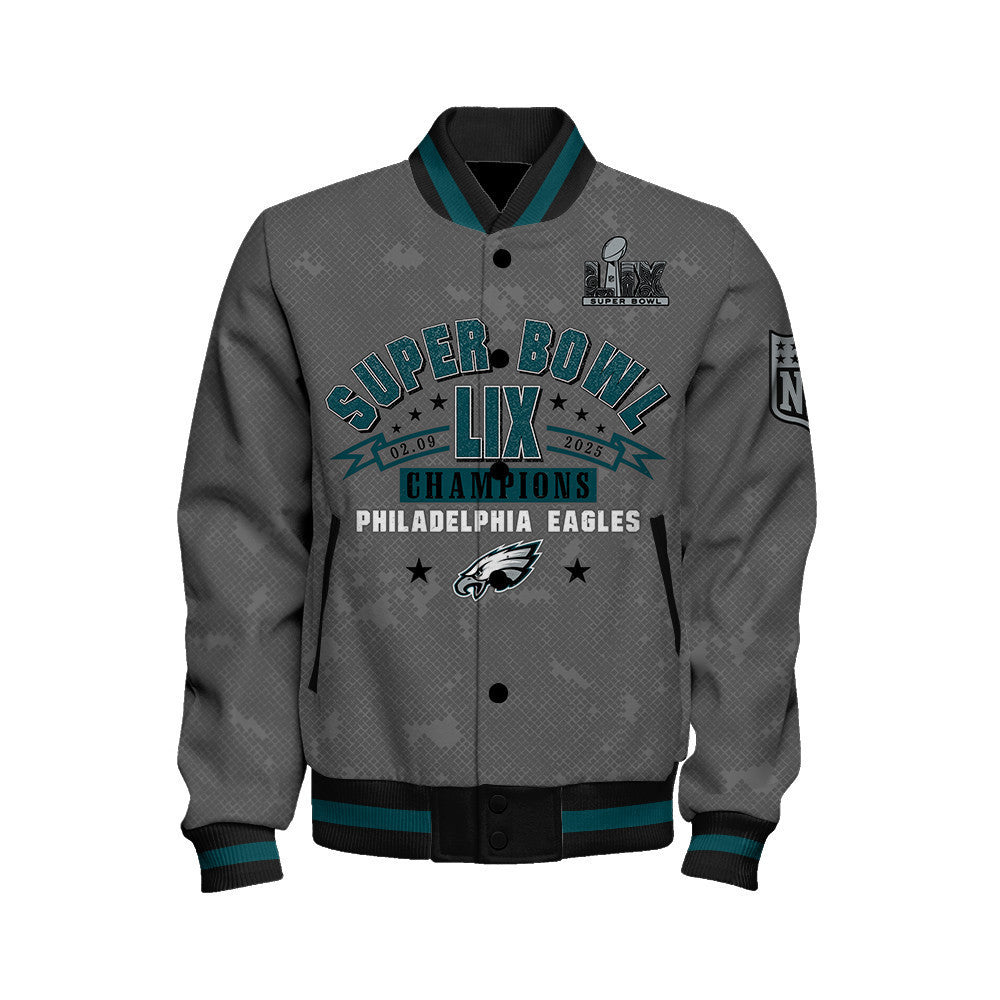 Philadelphia Eagles Super Bowl LIX Champions Victory Secured Varsity Jacket - All-Over-Printed Jacket
