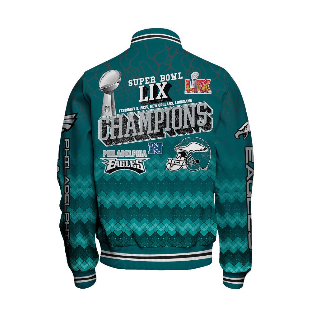Philadelphia Eagles Super Bowl LIX Champions Celebrate In Style Varsity Jacket - All-Over-Printed Jacket