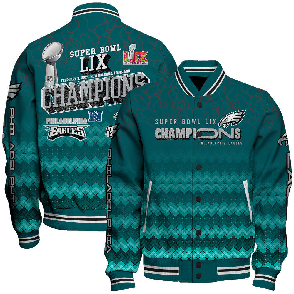 Philadelphia Eagles Super Bowl LIX Champions Celebrate In Style Varsity Jacket - All-Over-Printed Jacket