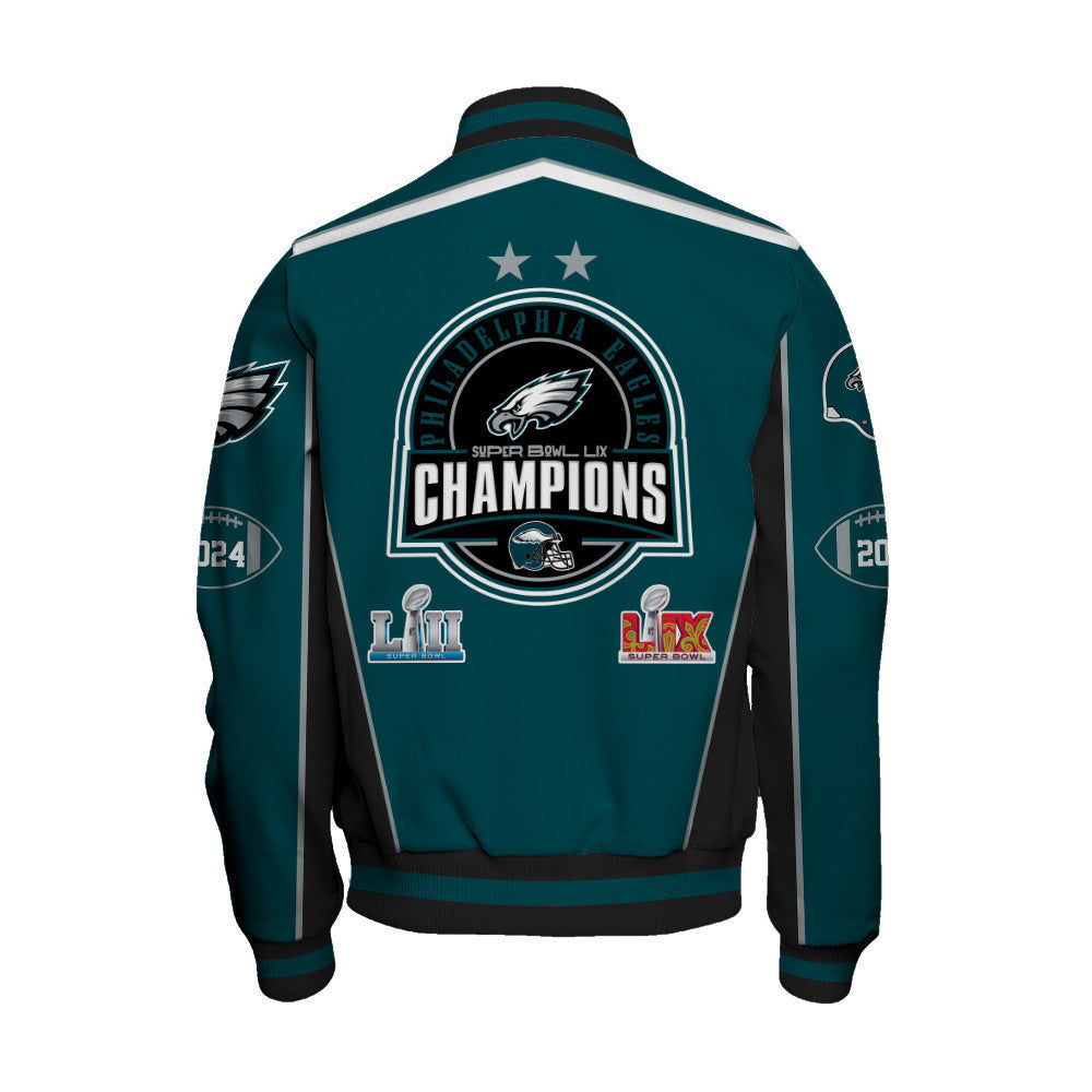 Philadelphia Eagles Super Bowl LIX Champions Crown Belongs To The Eagles Varsity Jacket - All-Over-Printed Jacket