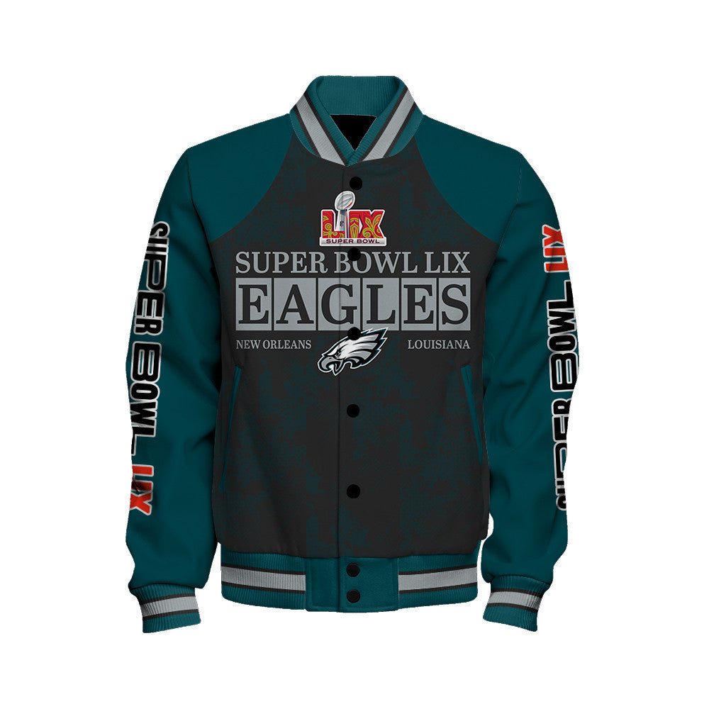 Philadelphia Eagles Super Bowl LIX Champions Victory Worn Proudly Varsity Jacket - All-Over-Printed Jacket
