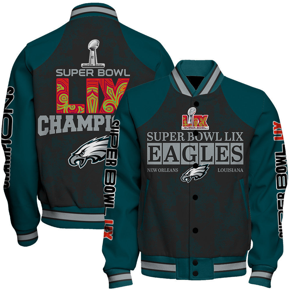 Philadelphia Eagles Super Bowl LIX Champions Victory Worn Proudly Varsity Jacket - All-Over-Printed Jacket