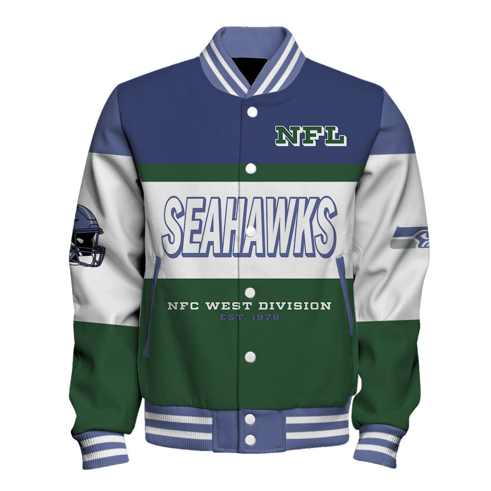 Seattle Seahawks Three-Striped Contrast Color Design Varsity Jacket
