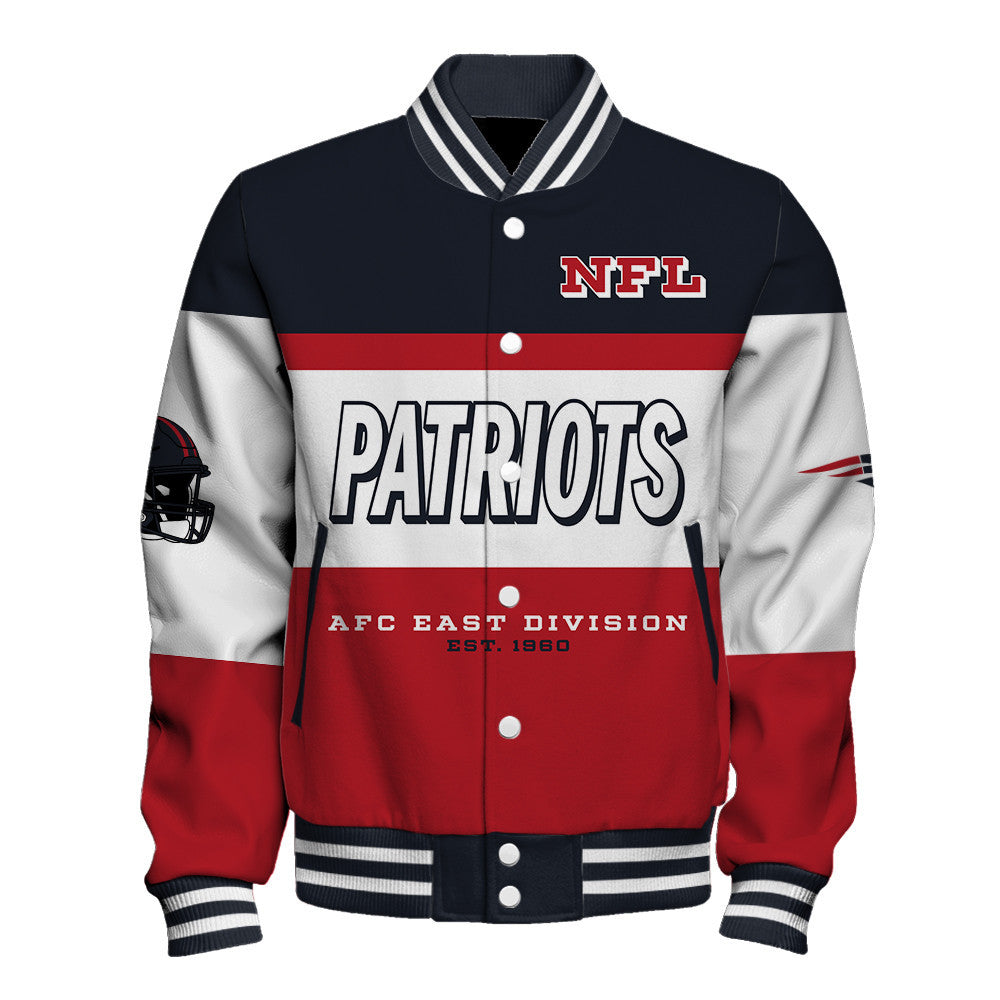 New England Patriots Three-Striped Contrast Color Design Varsity Jacket