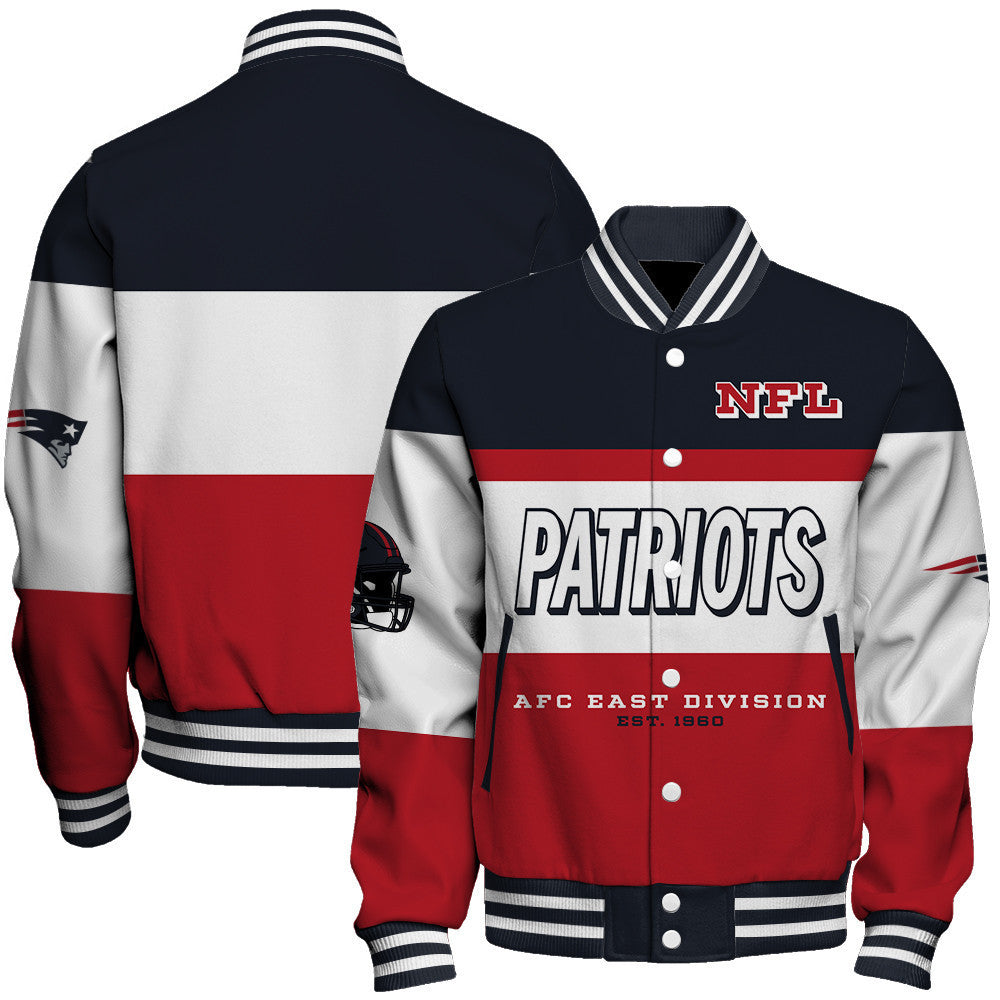 New England Patriots Three-Striped Contrast Color Design Varsity Jacket