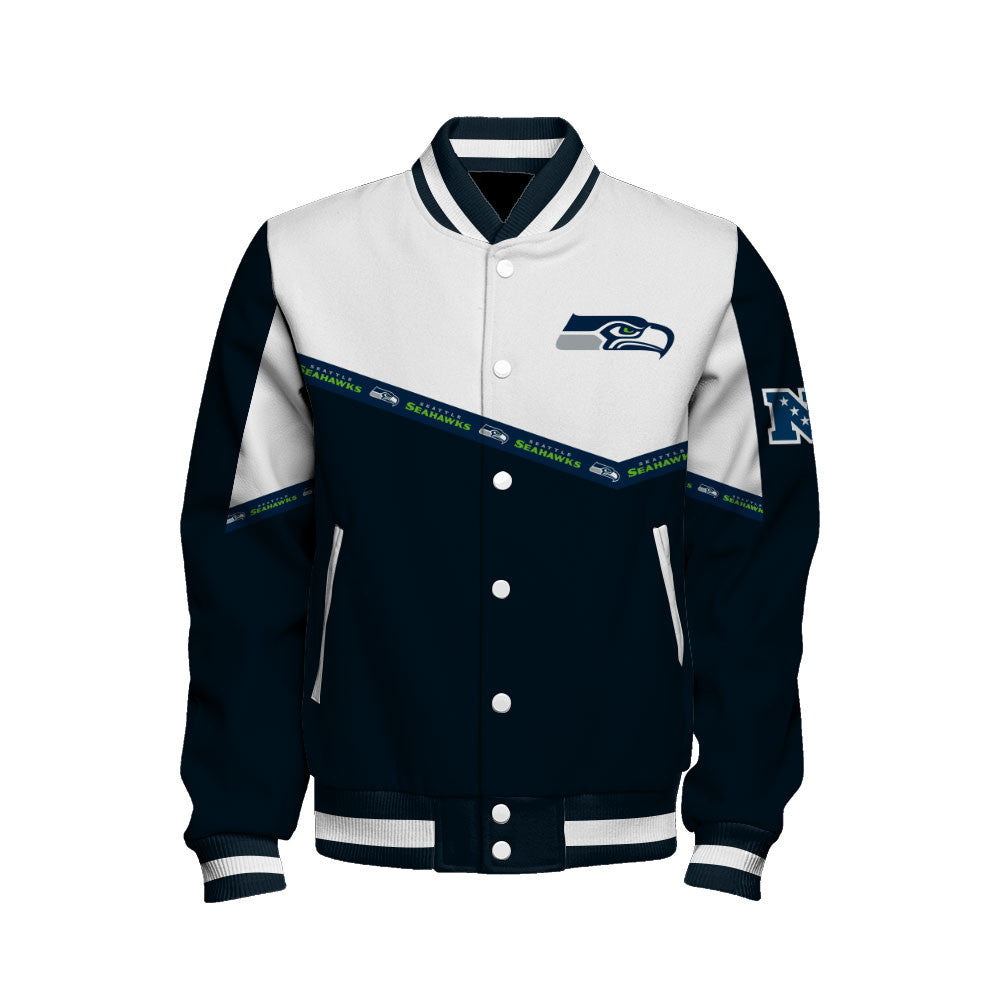 Seattle Seahawks College-Inspired Style Featuring Exclusive Artwork Varsity Jacket