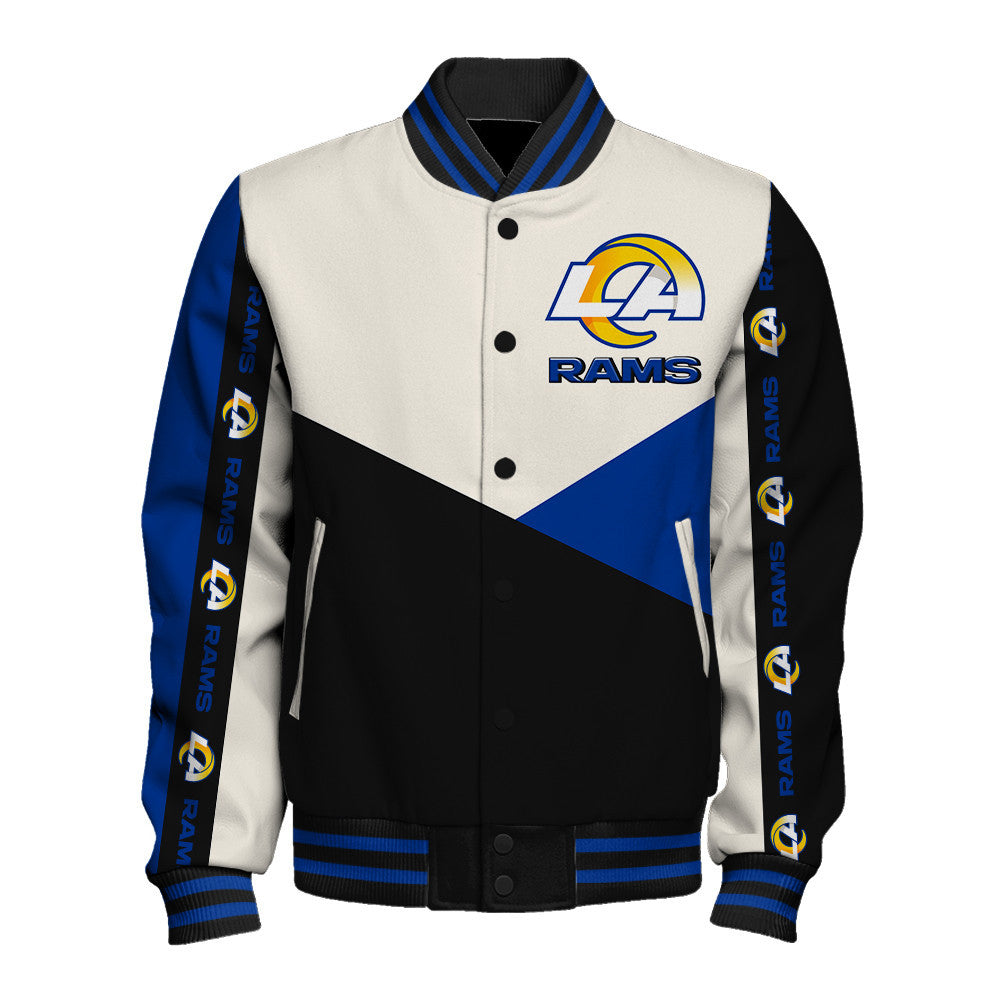 Los Angeles Rams Striped Cuffs & Logo Details Down the Sleeves Varsity Jacket