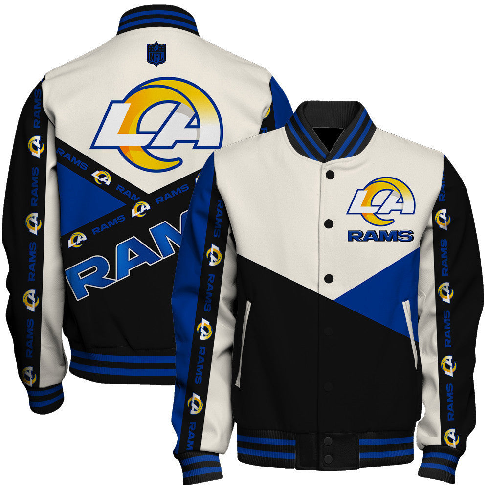 Los Angeles Rams Striped Cuffs & Logo Details Down the Sleeves Varsity Jacket