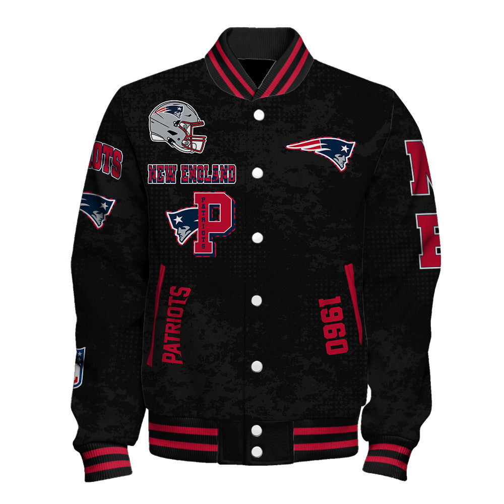New England Patriots NFL Blended Logo New Era Street Style Black Varsity Jacket