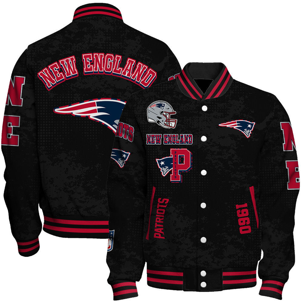 New England Patriots NFL Blended Logo New Era Street Style Black Varsity Jacket