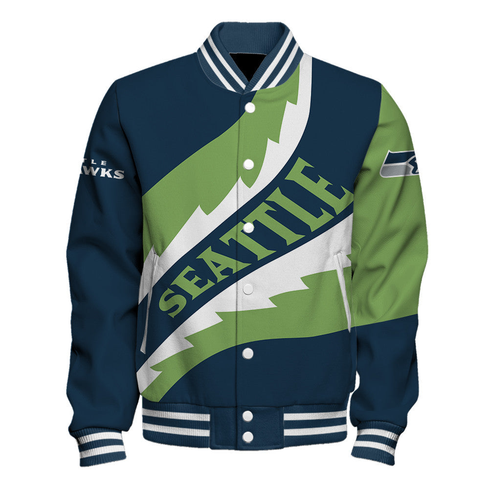 NFL Seattle Seahawks Saw Blade Pattern Football Fan Style Varsity Jacket