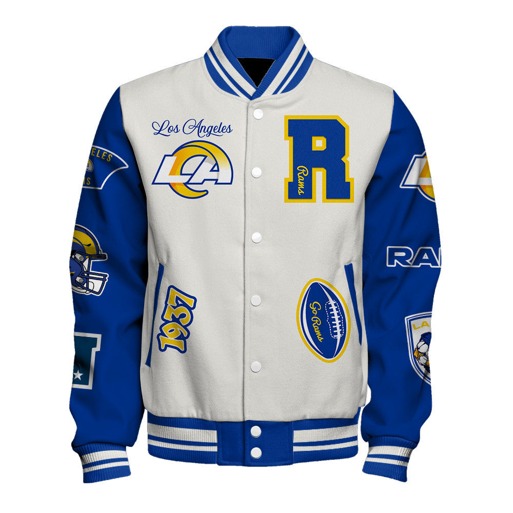 Los Angeles Rams Nation Primary Logo Sports Night Classic Varsity Jacket