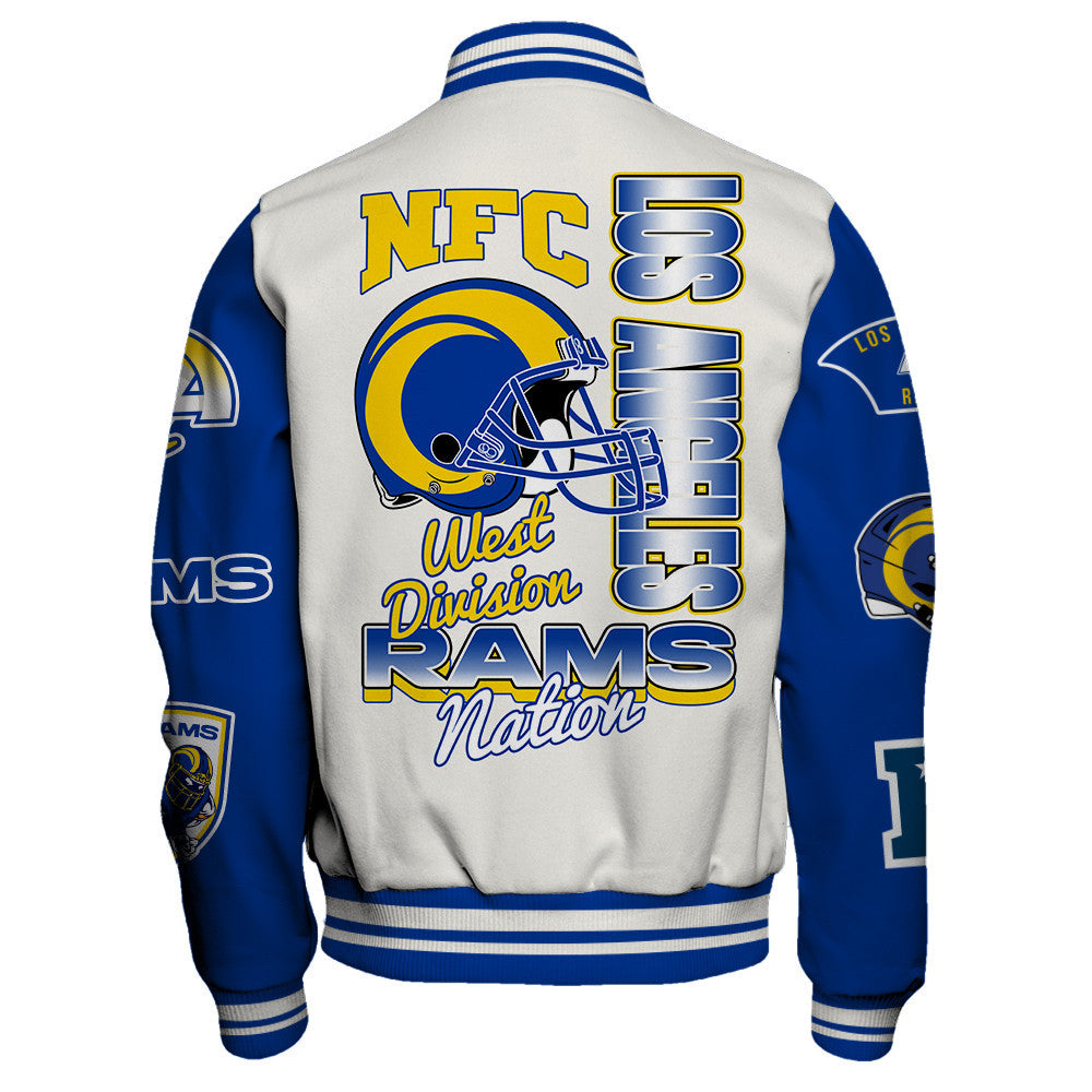 Los Angeles Rams Nation Primary Logo Sports Night Classic Varsity Jacket