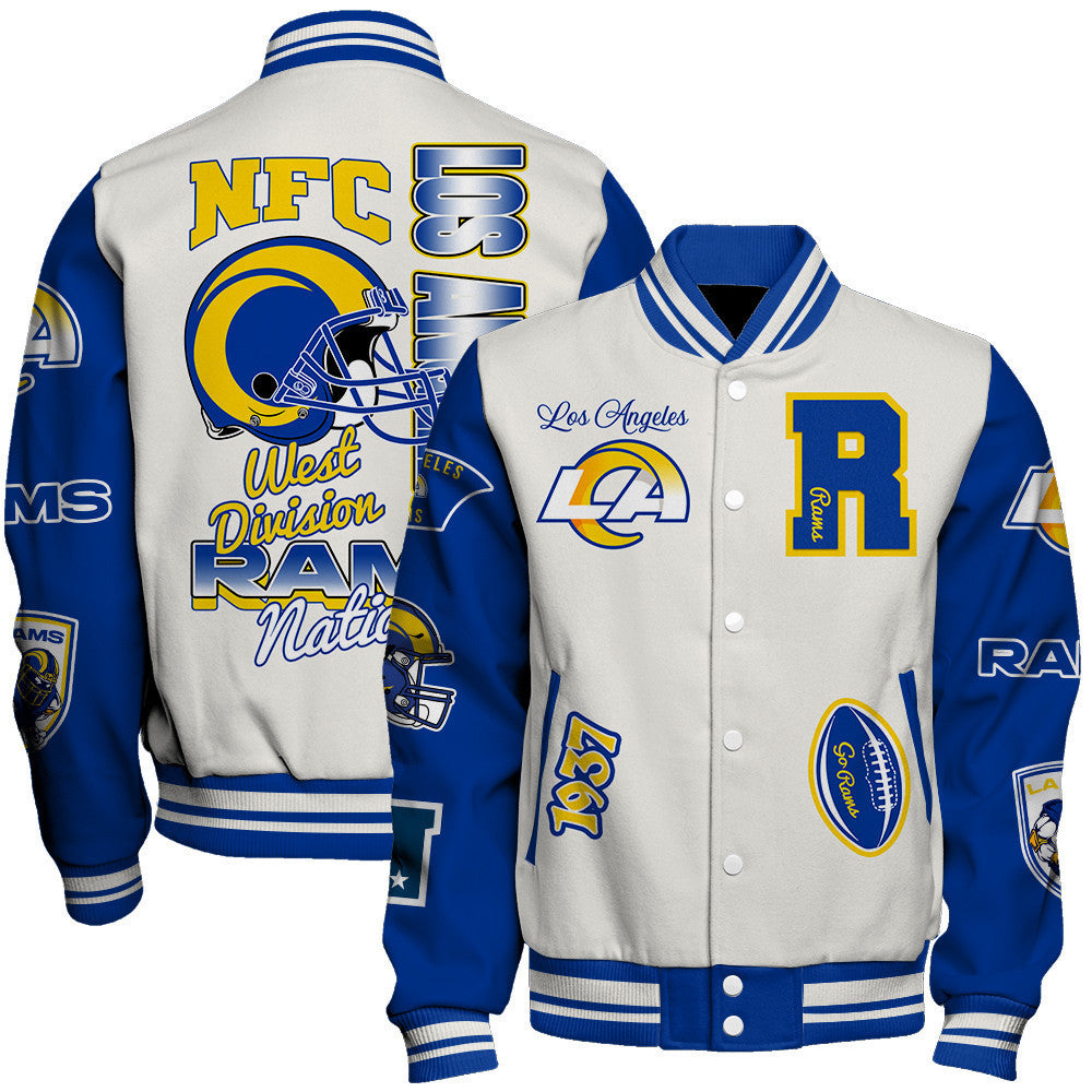 Los Angeles Rams Nation Primary Logo Sports Night Classic Varsity Jacket