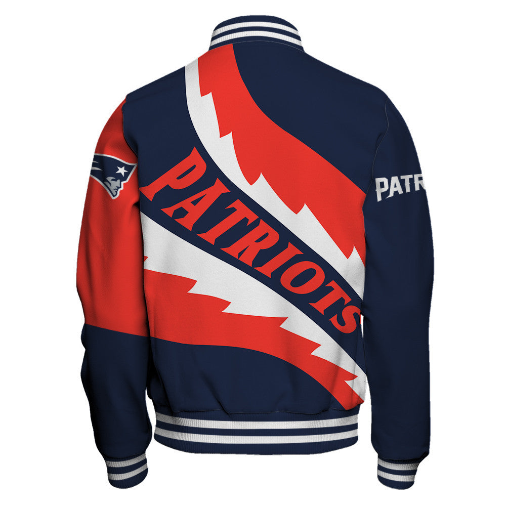 NFL New England Patriots Saw Blade Pattern Football Fan Style Varsity Jacket