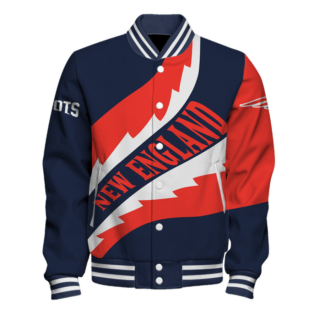 NFL New England Patriots Saw Blade Pattern Football Fan Style Varsity Jacket