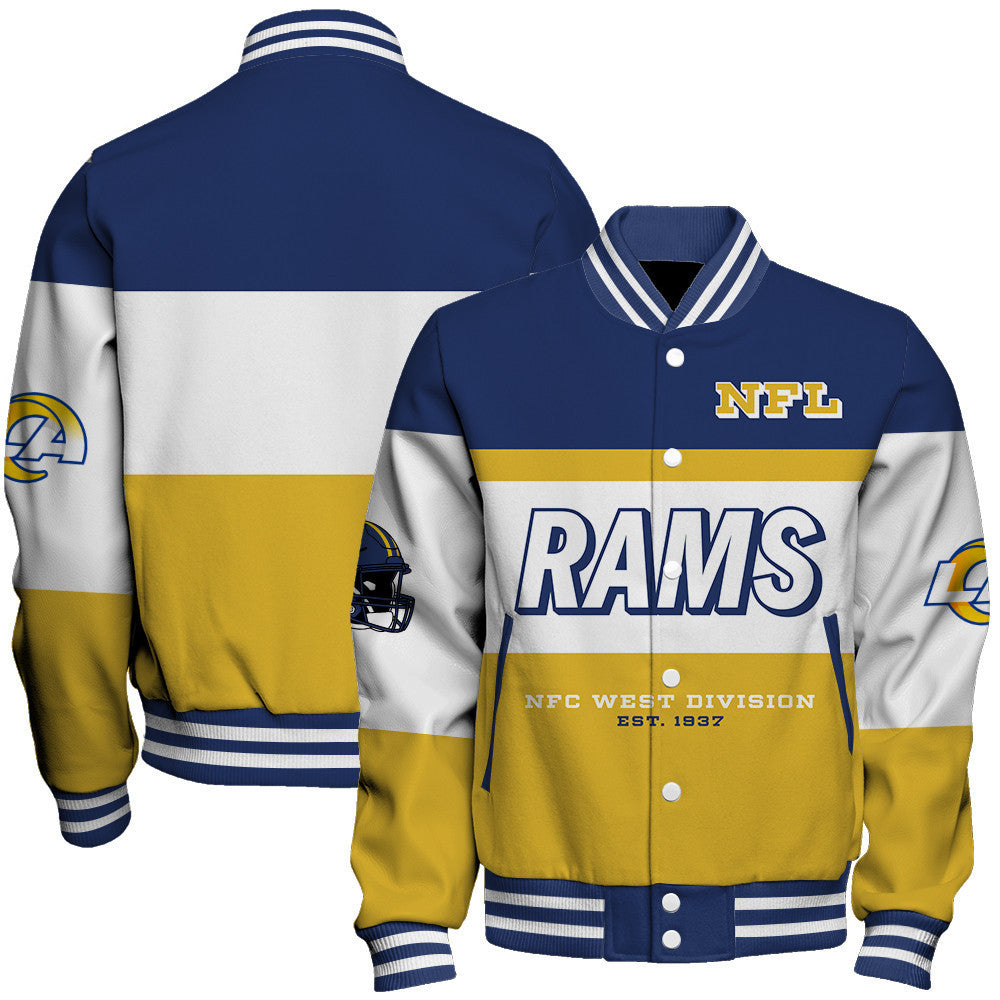 Los Angeles Rams Three-Striped Contrast Color Design Varsity Jacket