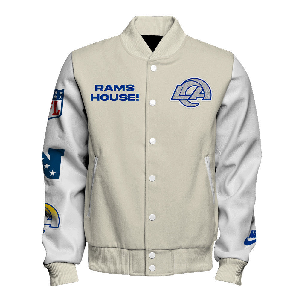 Los Angeles Rams Cream Color Block & Contrasting White Sleeves Varsity Jacket
