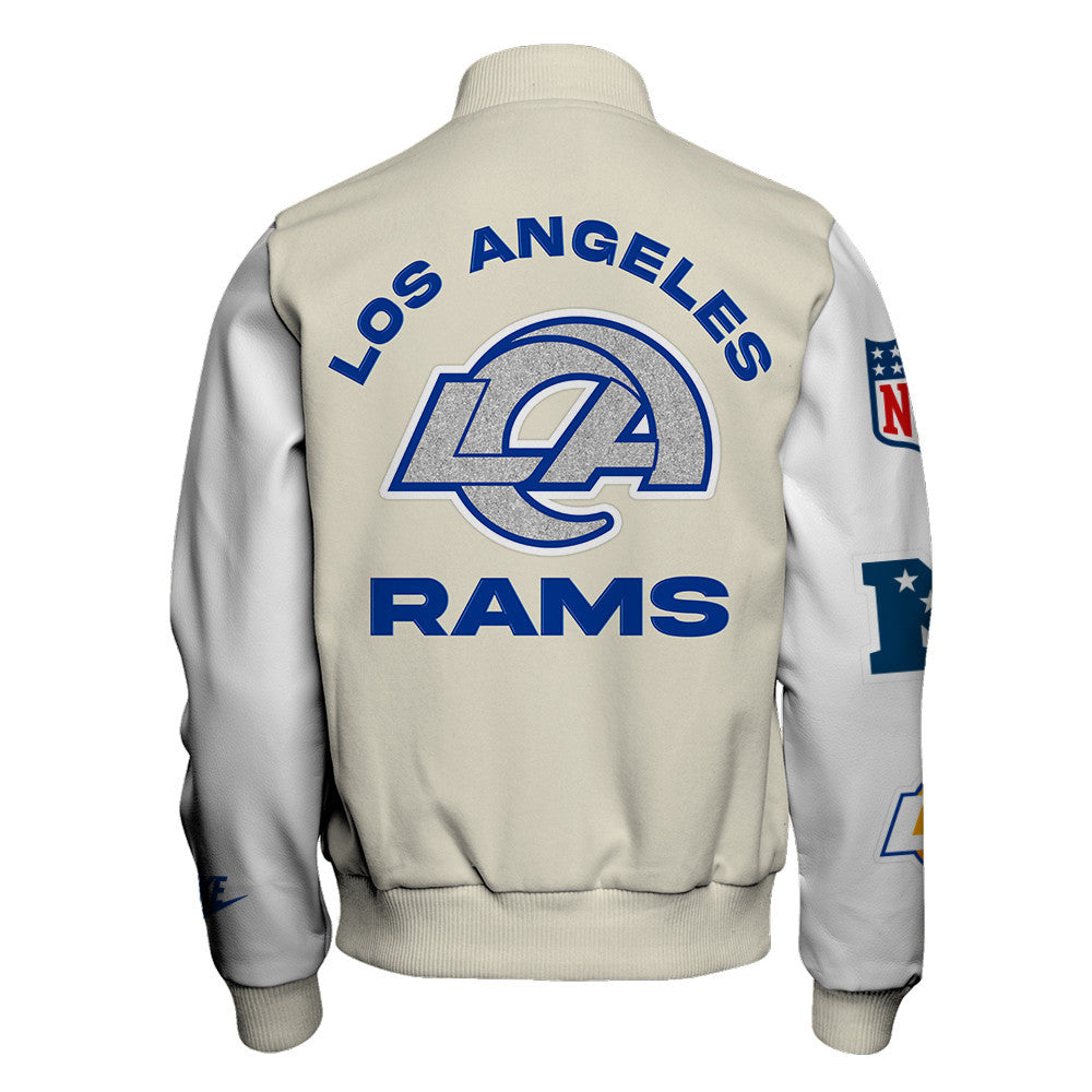 Los Angeles Rams Cream Color Block & Contrasting White Sleeves Varsity Jacket