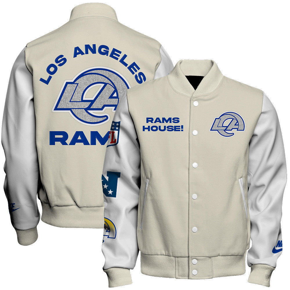 Los Angeles Rams Cream Color Block & Contrasting White Sleeves Varsity Jacket