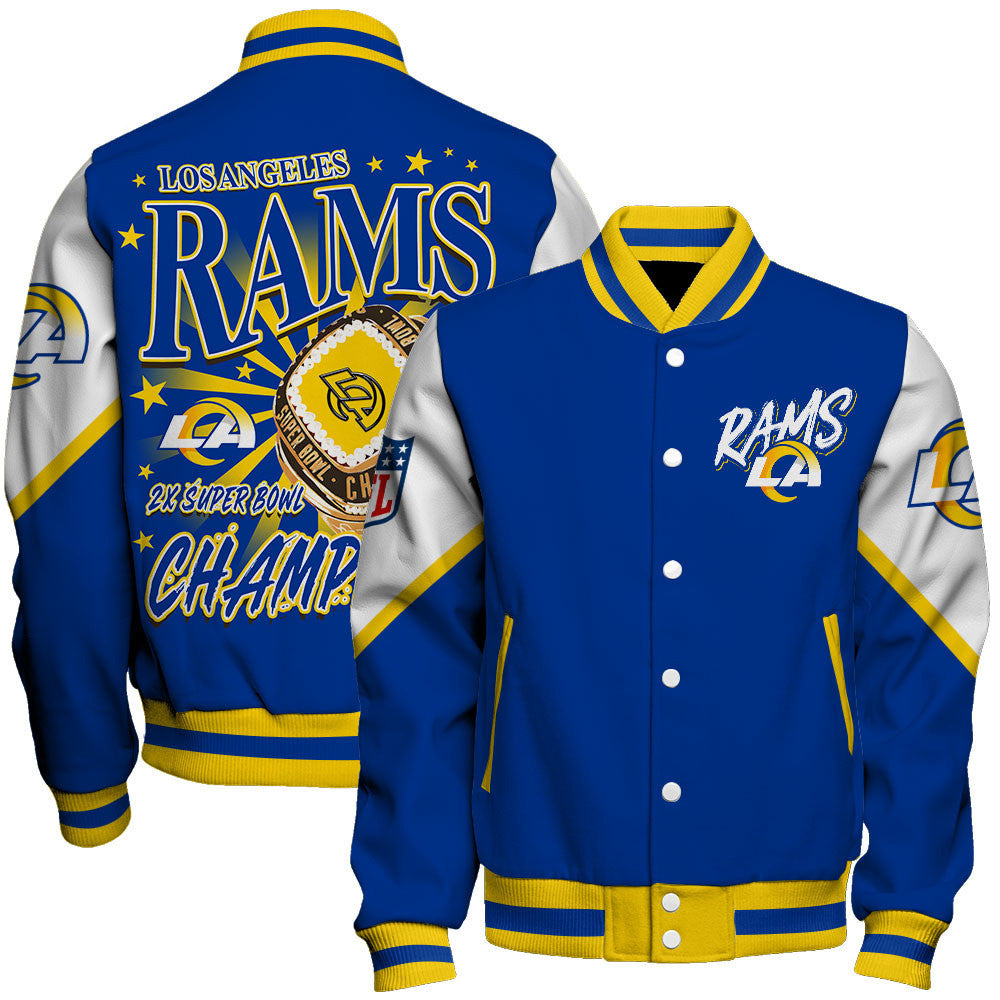 NFL Los Angeles Rams 2X Super Bowl Champions Gold Ring Varsity Jacket