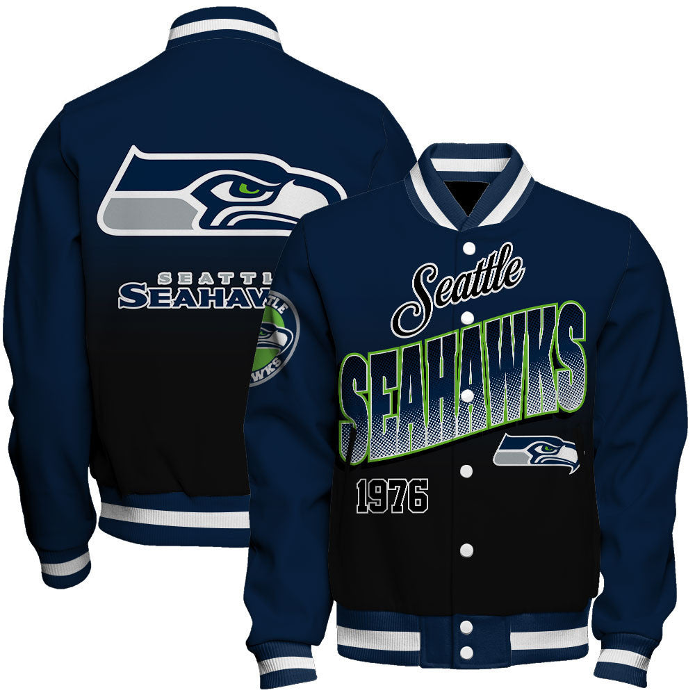 Seattle Seahawks Stylish Gradient Color Scheme Varsity Jacket