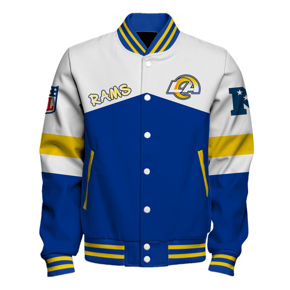 Los Angeles Rams Unique Double-Striped Cuff, Retro Style Varsity Jacket