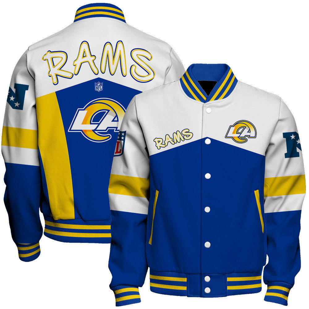 Los Angeles Rams Unique Double-Striped Cuff, Retro Style Varsity Jacket