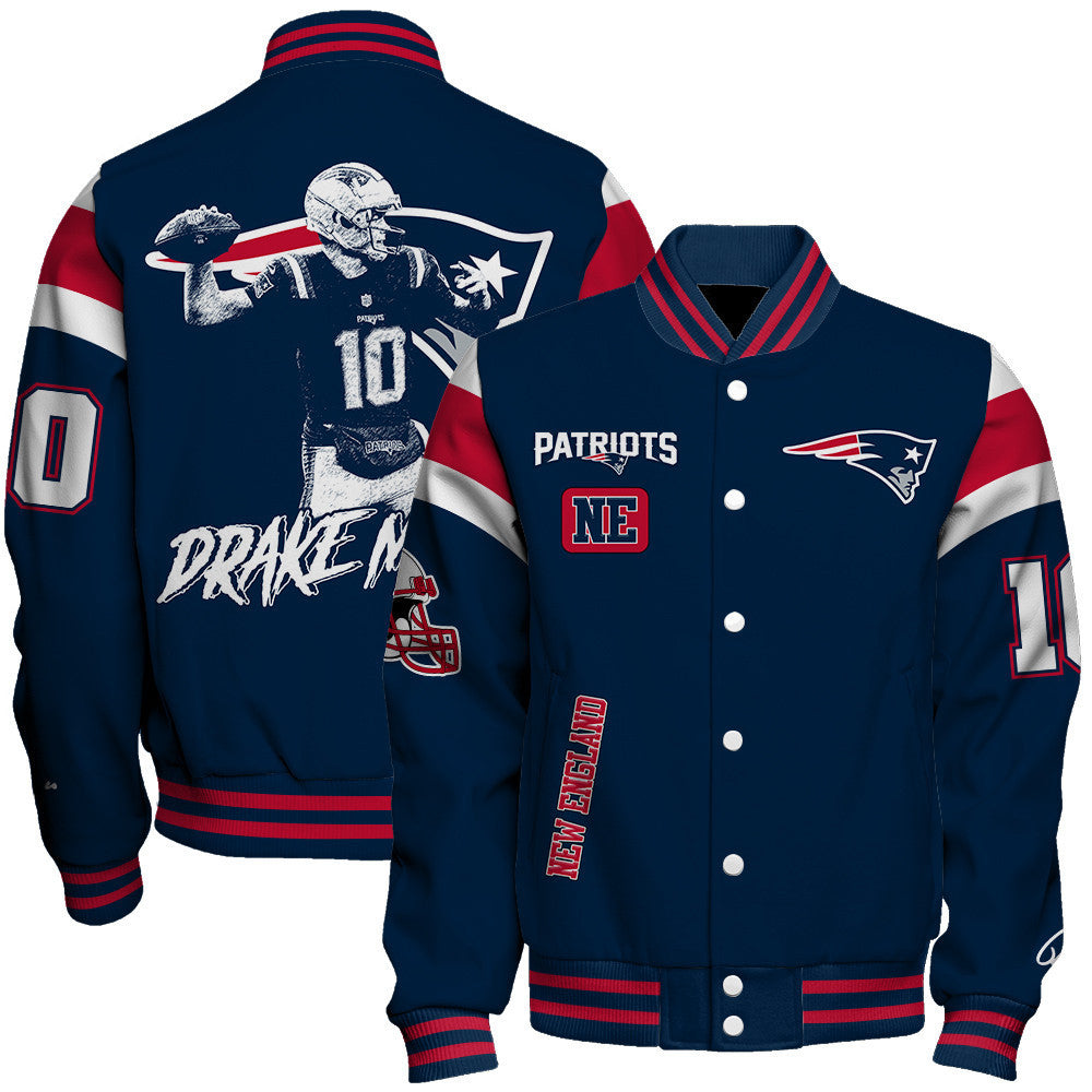 Drake Maye New England Patriots NFL Retro Style Autographed Varsity Jacket