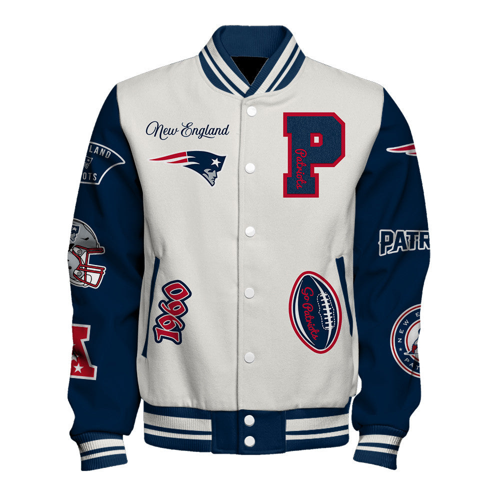 New England Patriots Nation Primary Logo Sports Night Classic Varsity Jacket