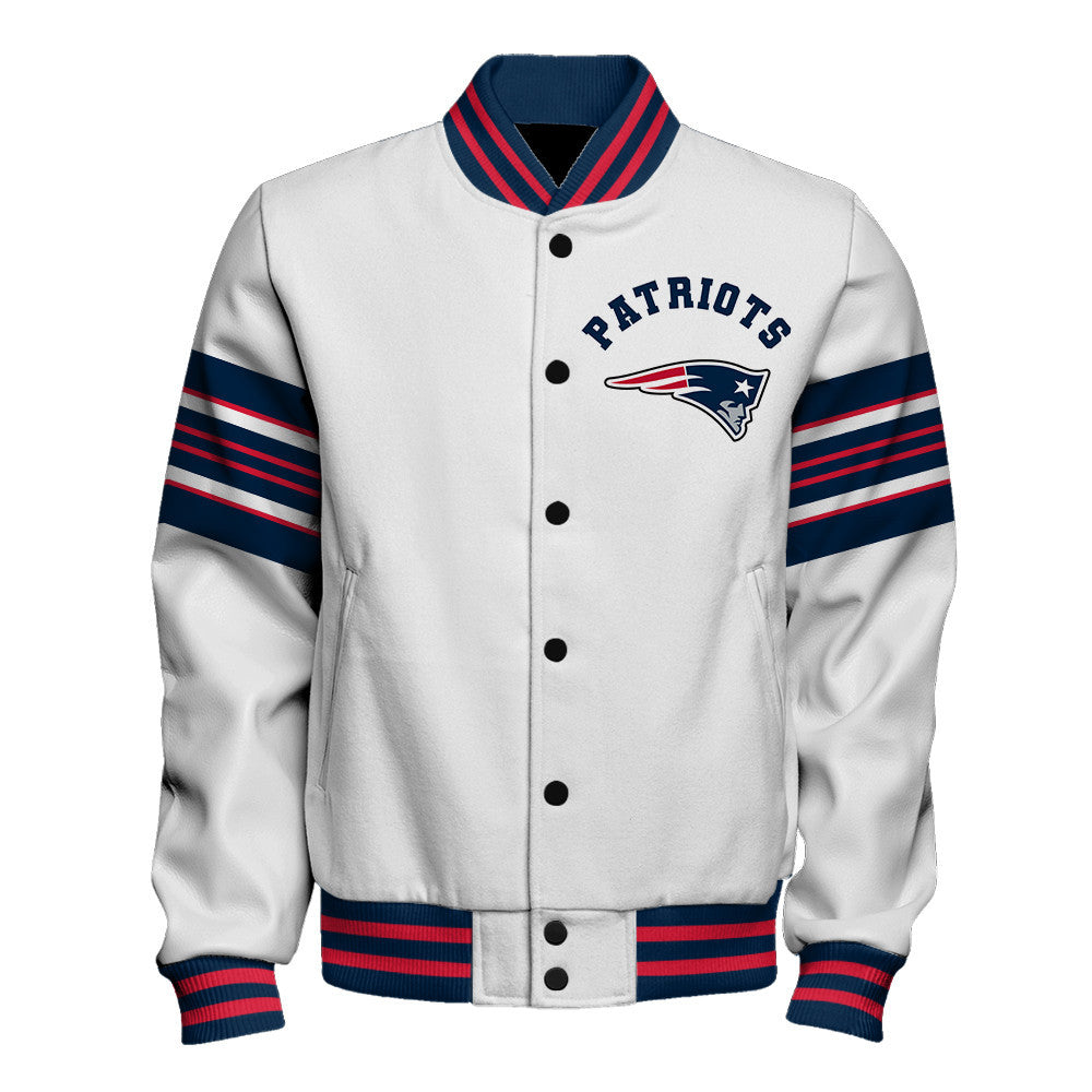New England Patriots Classic Colorway, Bold Embroidered Art Logo Details Varsity Jacket