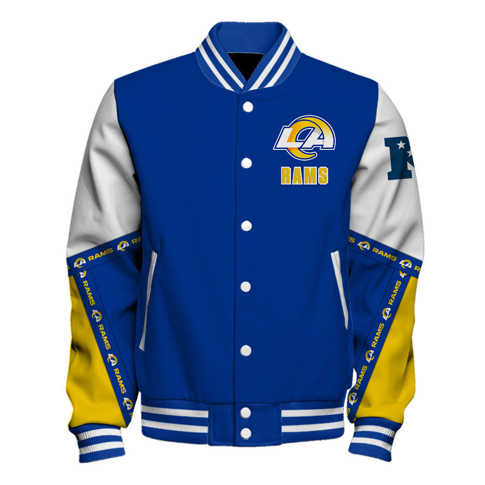 Los Angeles Rams Dynamic Design With Large Logo And Impressive Diagonal Lines Varsity Jacket
