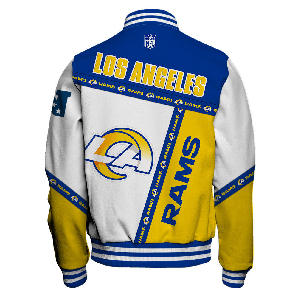Los Angeles Rams Dynamic Design With Large Logo And Impressive Diagonal Lines Varsity Jacket