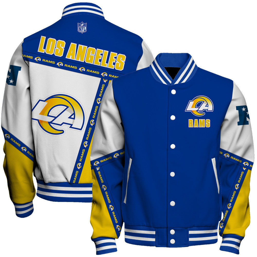 Los Angeles Rams Dynamic Design With Large Logo And Impressive Diagonal Lines Varsity Jacket