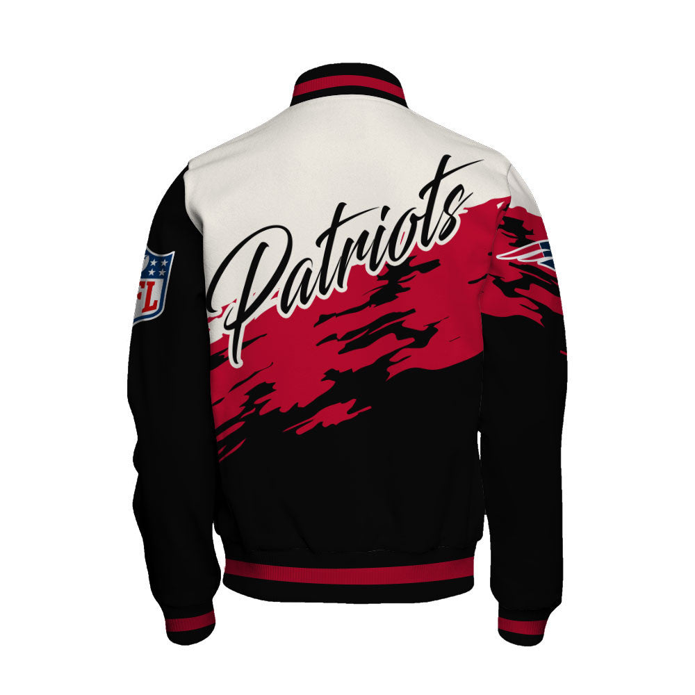 New England Patriots Dynamic Color-Blocking Design and Signature Lettering Varsity Jacket