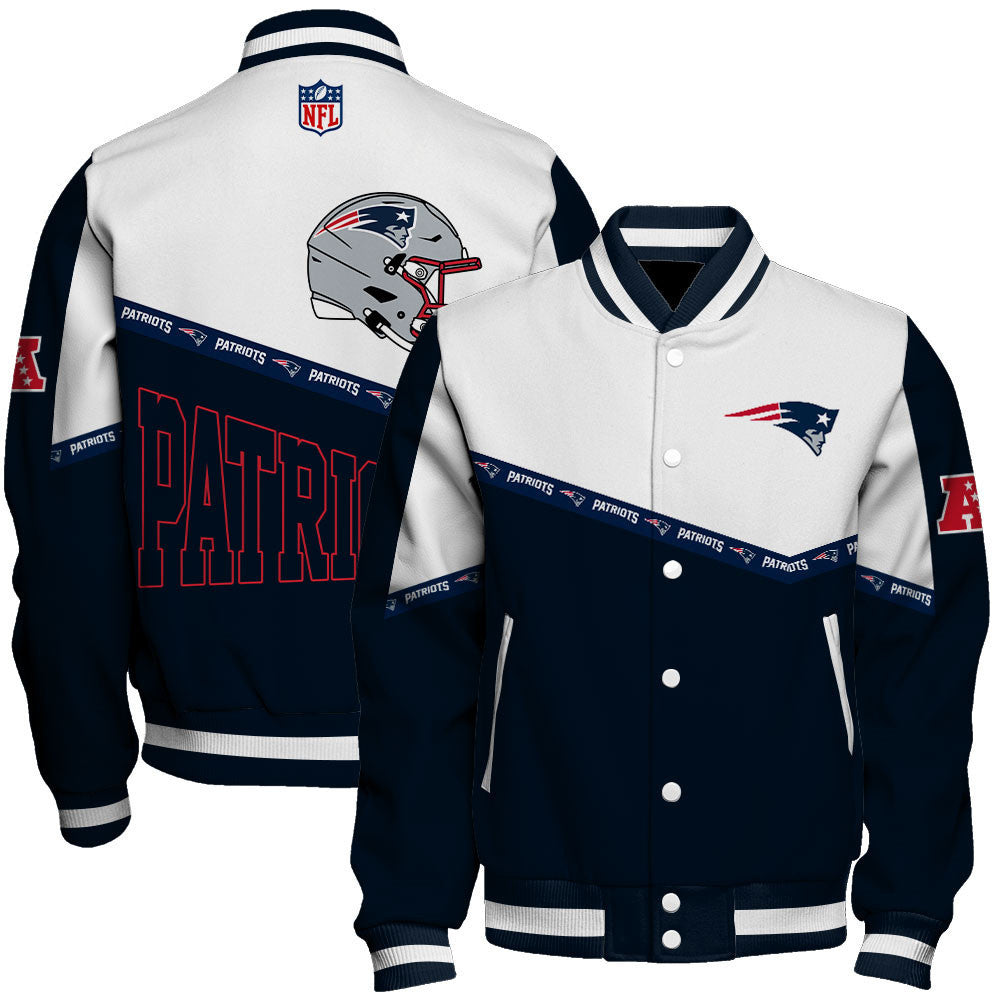 New England Patriots College-Inspired Style Featuring Exclusive Artwork Varsity Jacket