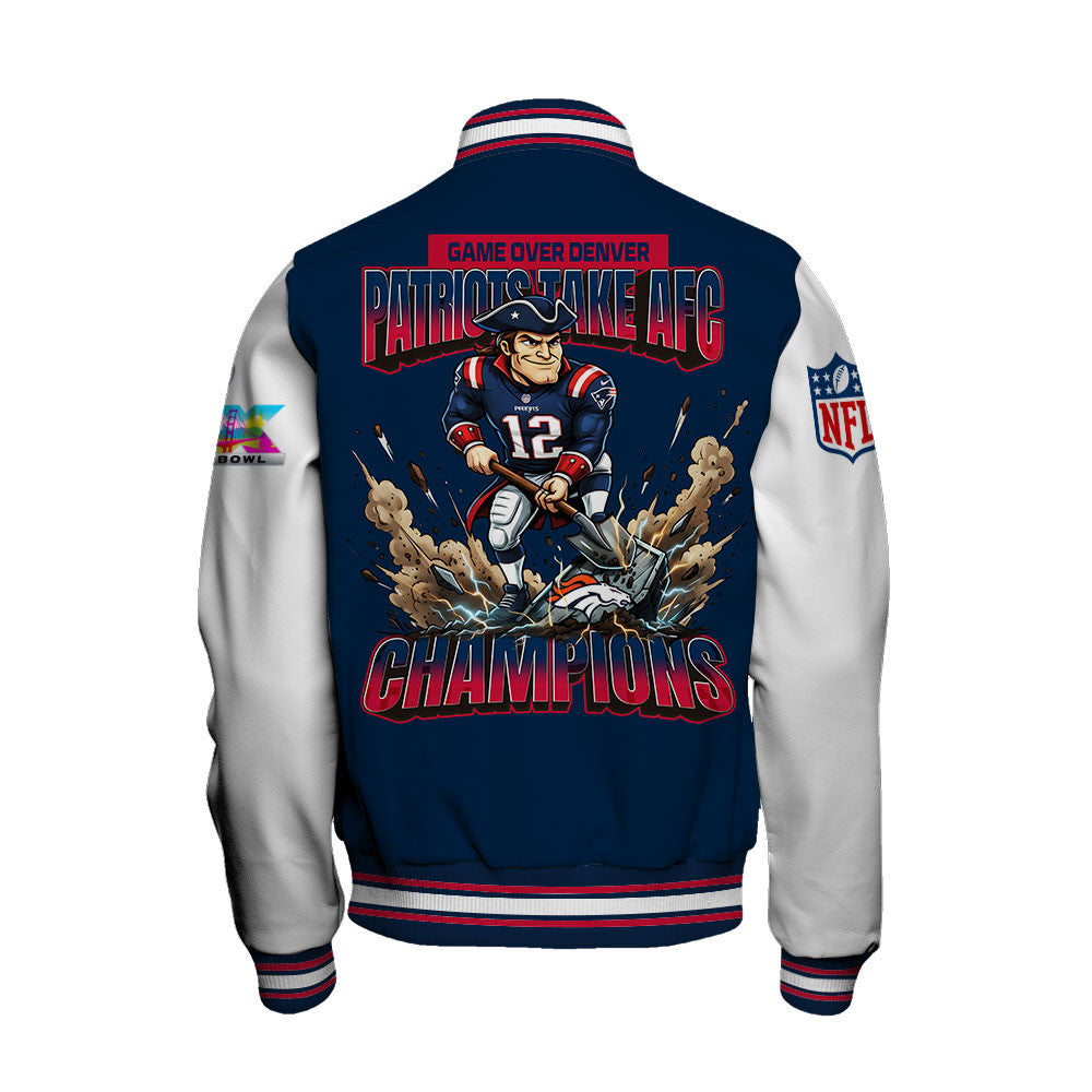New England Patriots 2025 AFC Champions: The "Patriots Take AFC" Masterpiece Varsity Jacket
