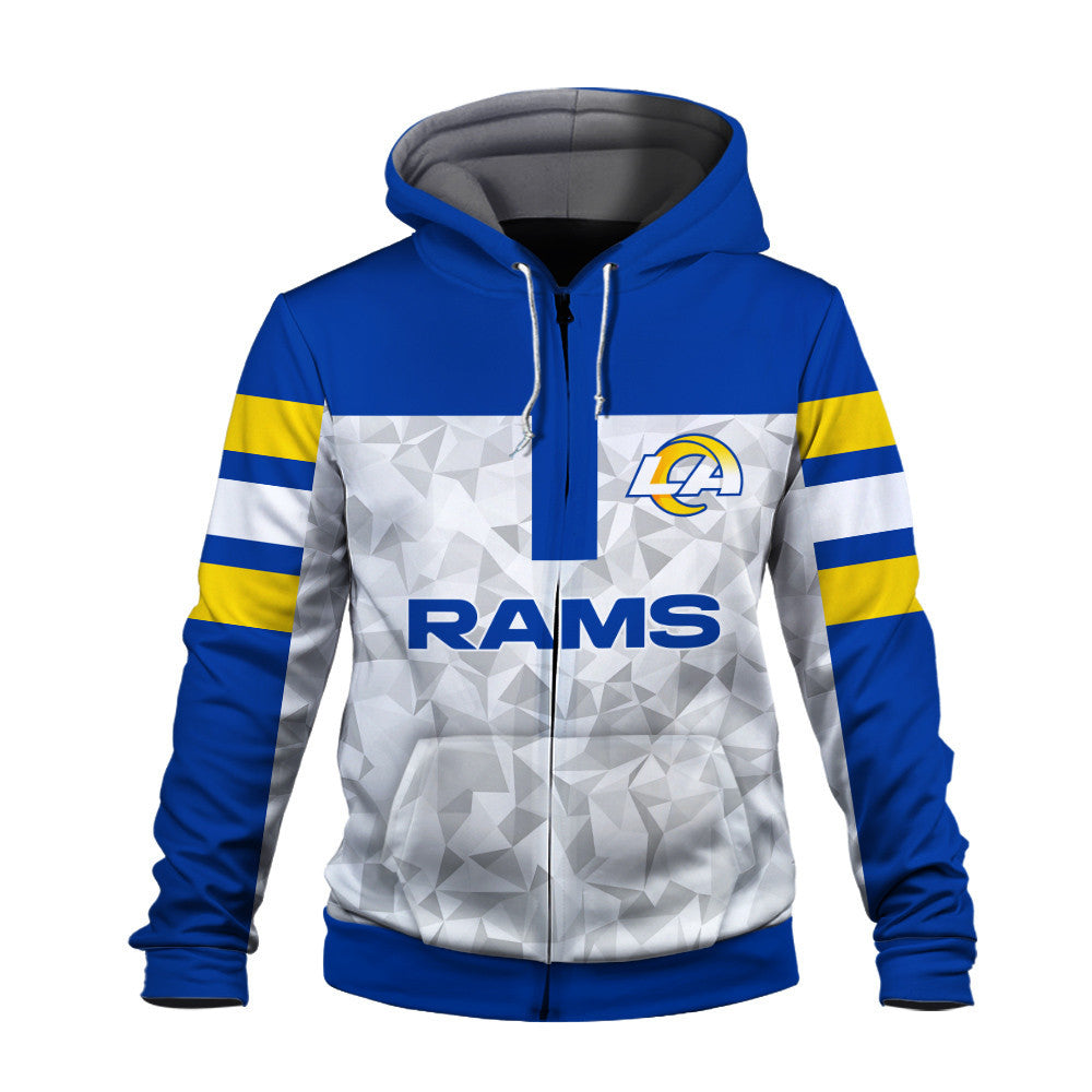 NFL Los Angeles Rams Game Day Essential White/Blue 3D Zip Hoodie