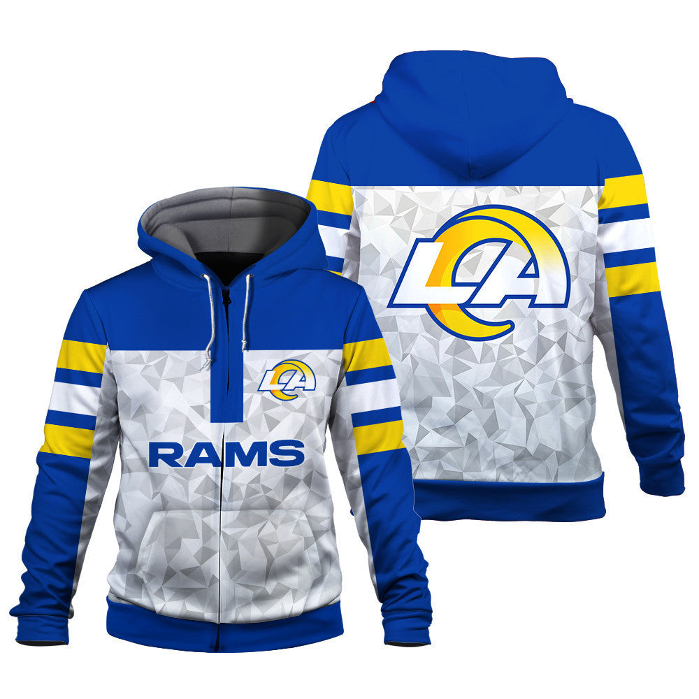 NFL Los Angeles Rams Game Day Essential White/Blue 3D Zip Hoodie