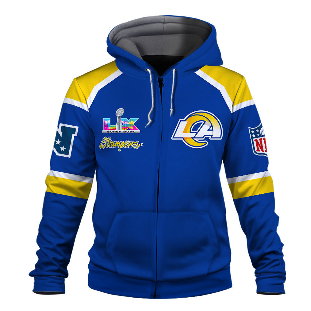 Los Angeles Rams Super Bowl LX Champions They Chase - We Lead 3D Zip Hoodie