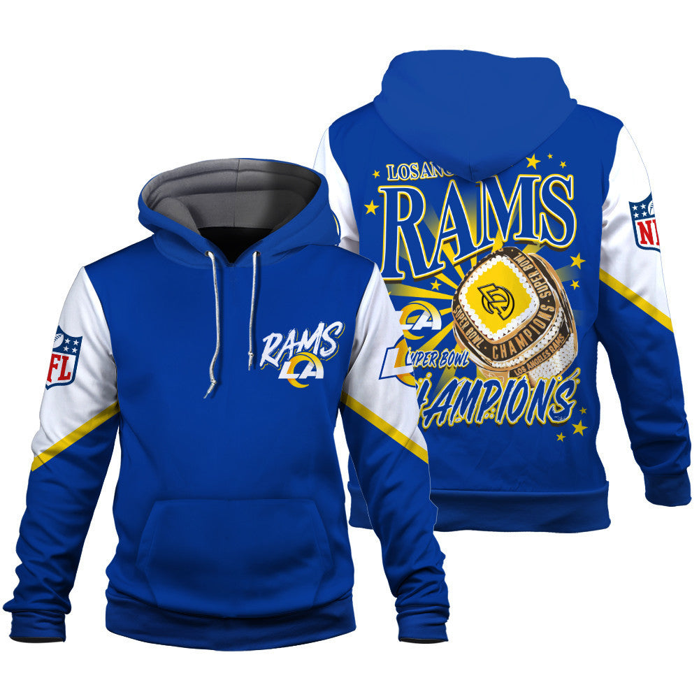 NFL Los Angeles Rams 2X Super Bowl Champions Gold Ring 3D Hoodie