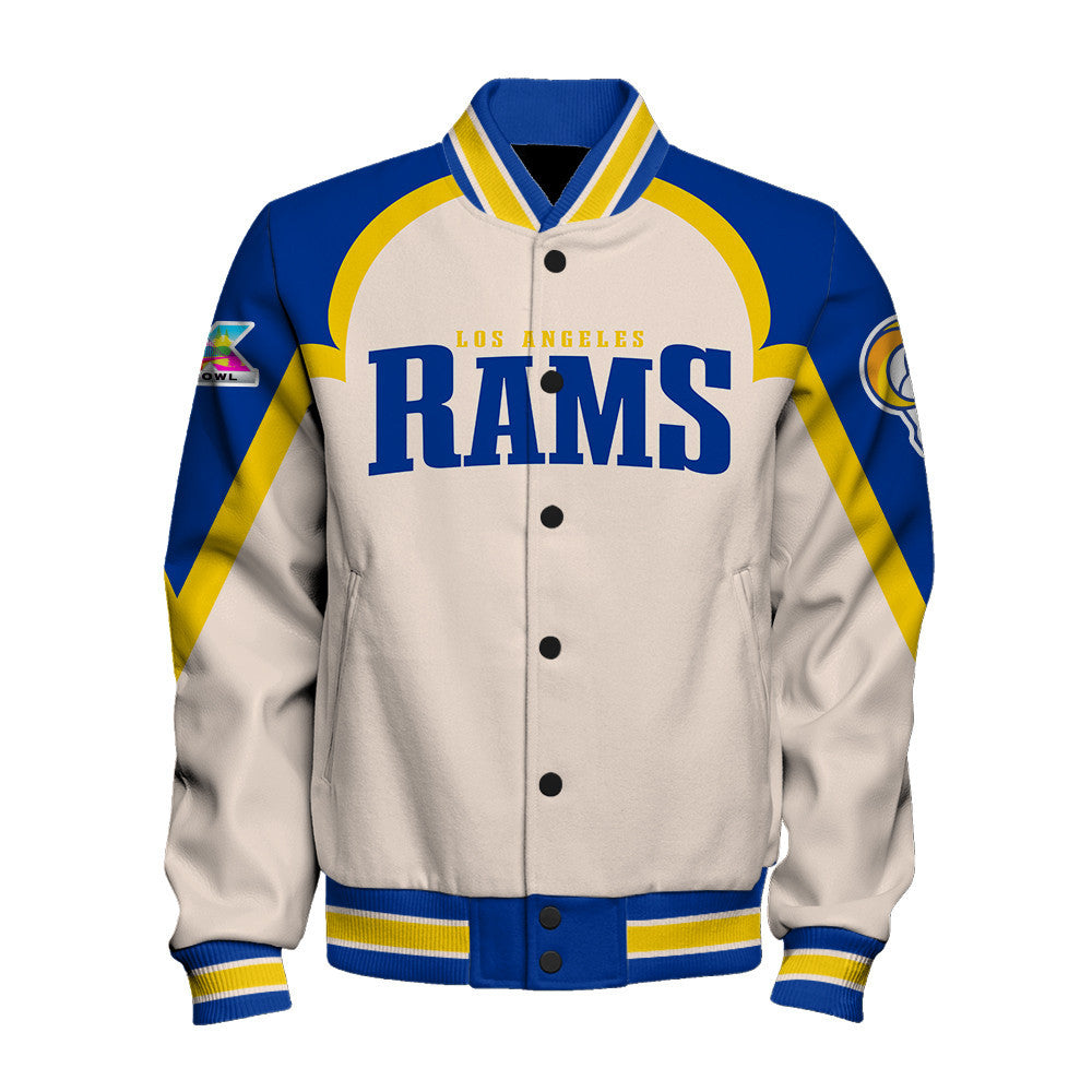Los Angeles Rams Premium 2025 Cream Colorway Varsity Jacket