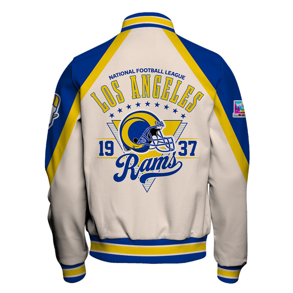 Los Angeles Rams Premium 2025 Cream Colorway Varsity Jacket