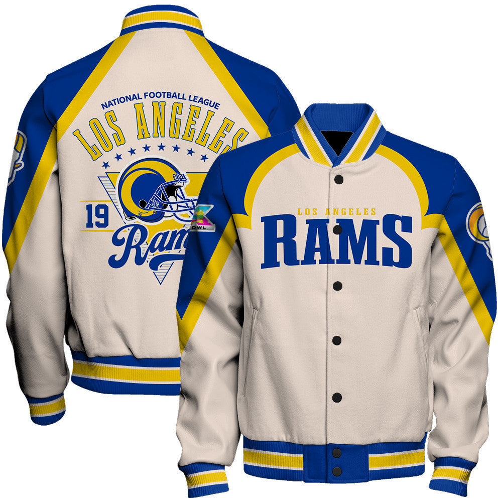 Los Angeles Rams Premium 2025 Cream Colorway Varsity Jacket