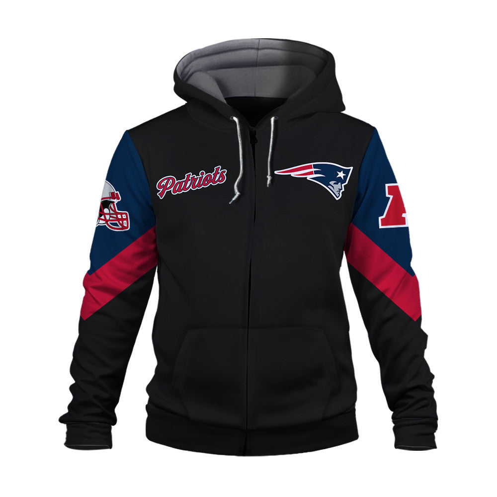 New England Patriots Football Club Iconic Logo Patriots Nation 3D Zip Hoodie
